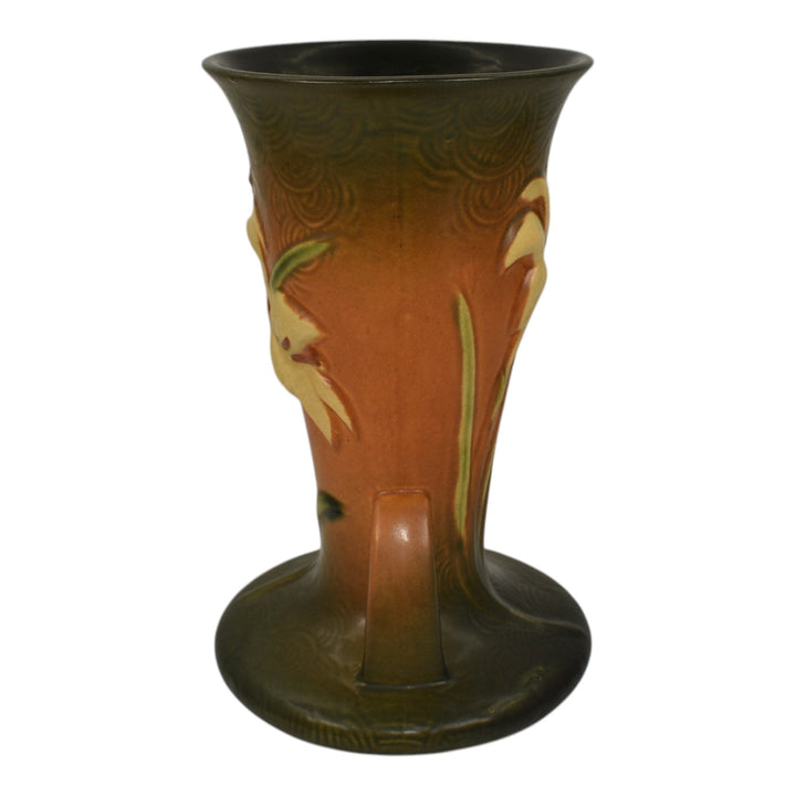 Roseville Zephyr Lily Brown 1946 Vintage Mid Century Modern Pottery Vase 136-9