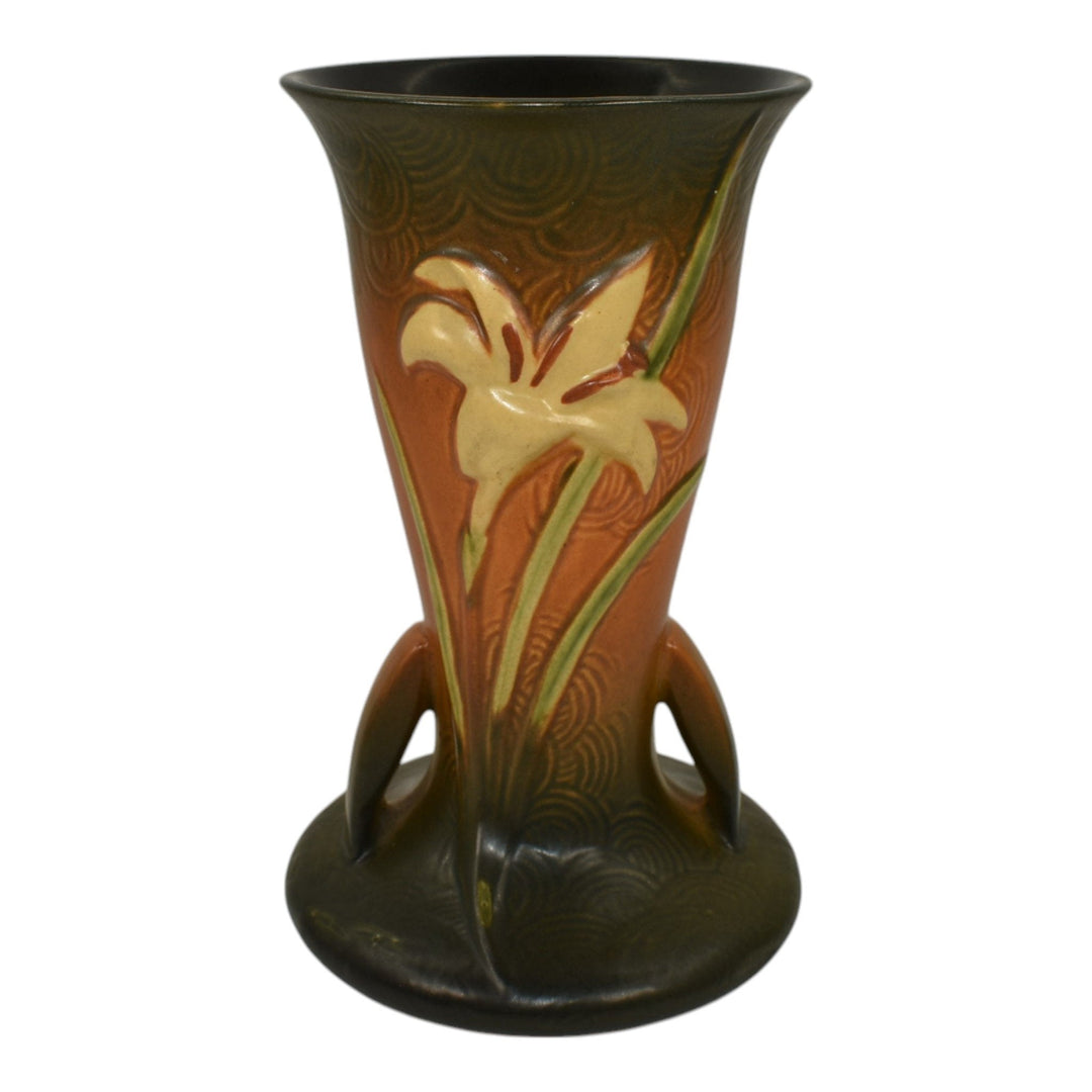 Roseville Zephyr Lily Brown 1946 Vintage Mid Century Modern Pottery Vase 136-9