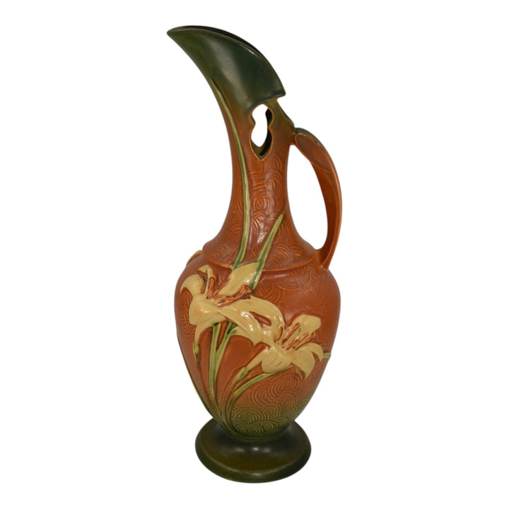 Roseville Zephyr Lily Brown 1946 Mid Century Modern Art Pottery Ewer 24-15 - Just Art Pottery