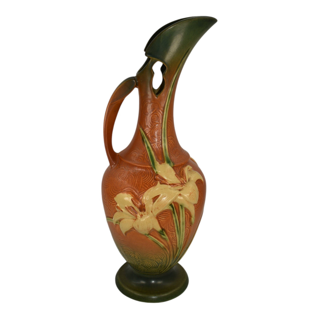 Roseville Zephyr Lily Brown 1946 Mid Century Modern Art Pottery Ewer 24-15 - Just Art Pottery