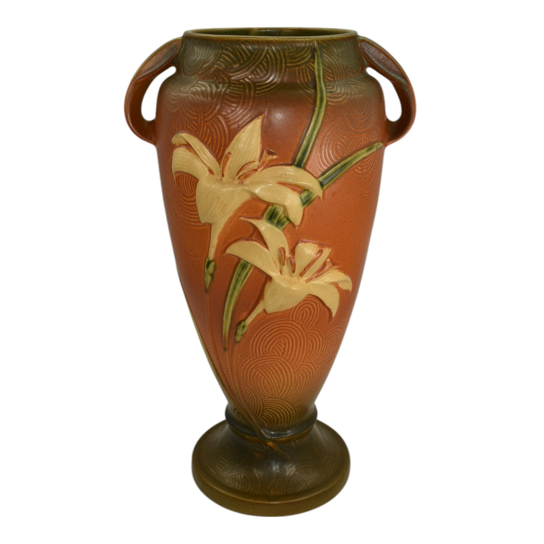 Roseville Zephyr Lily Brown 1946 Mid Century Modern Pottery Ceramic Vase 141-15 - Just Art Pottery