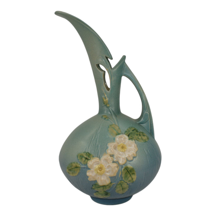 Roseville White Rose Blue 1940 Mid Century Modern Pottery Ceramic Ewer 993-15