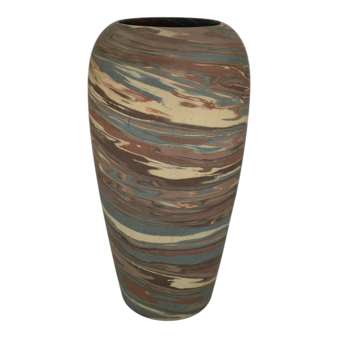 Niloak Mission Swirl 1910-24 Vintage Hand Made Art Pottery Brown Tan 12" Vase - Just Art Pottery