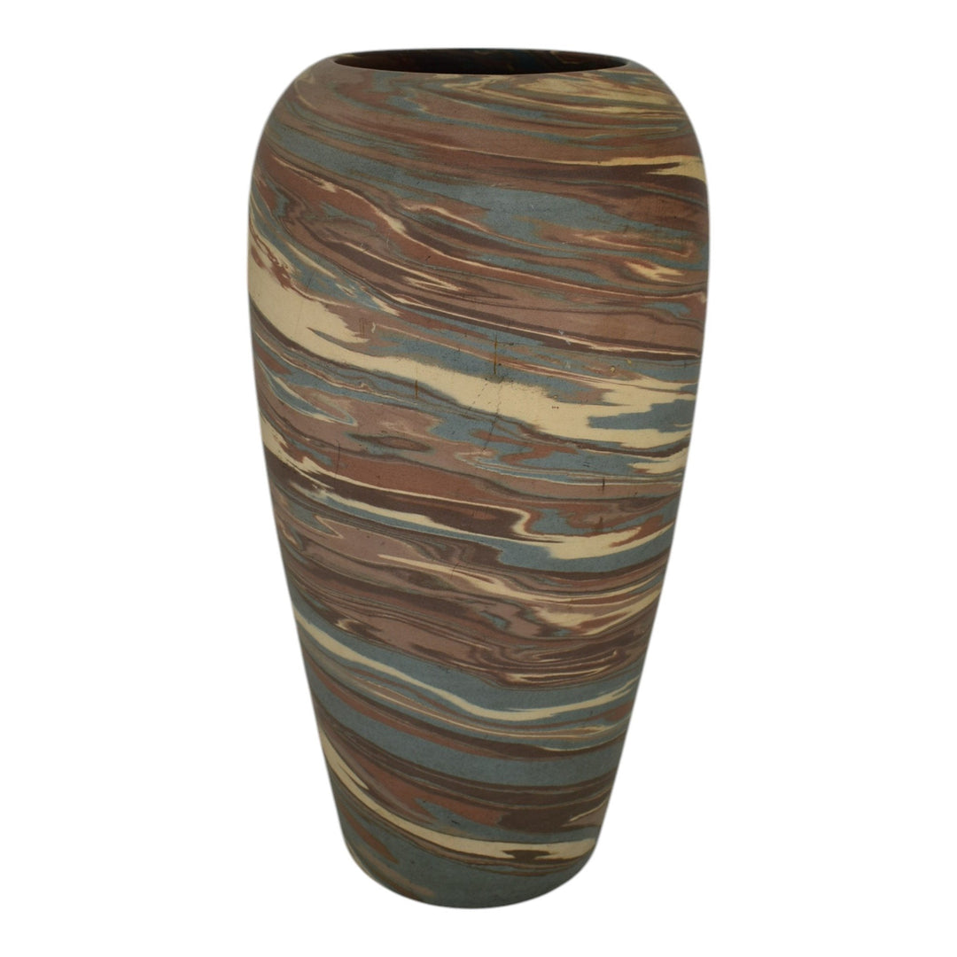 Niloak Mission Swirl 1910-24 Vintage Hand Made Art Pottery Brown Tan 12" Vase - Just Art Pottery