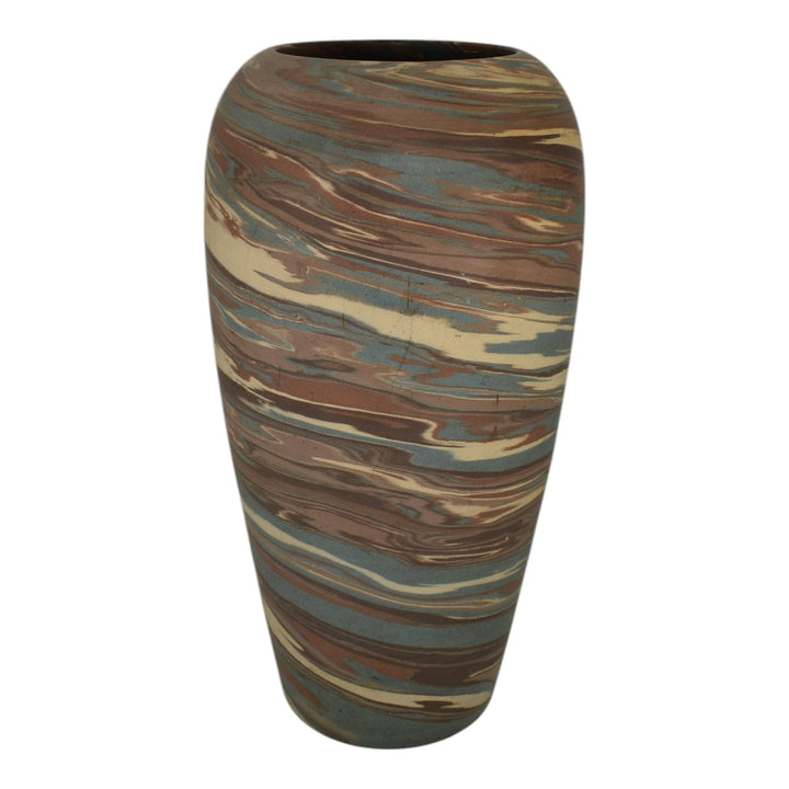 Niloak Mission Swirl 1910-24 Vintage Hand Made Art Pottery Brown Tan 12" Vase - Just Art Pottery