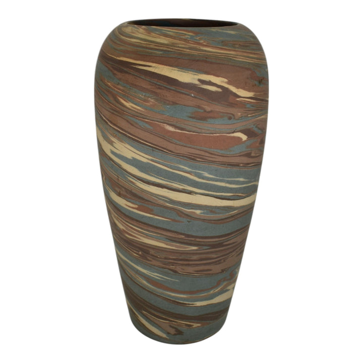 Niloak Mission Swirl 1910-24 Vintage Hand Made Art Pottery Brown Tan 12" Vase - Just Art Pottery