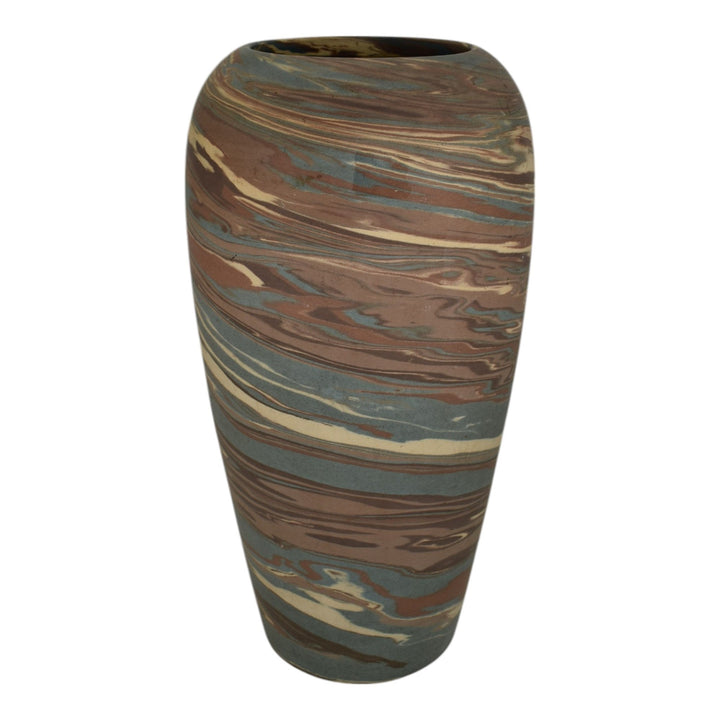 Niloak Mission Swirl 1910-24 Vintage Hand Made Art Pottery Brown Tan 12" Vase - Just Art Pottery