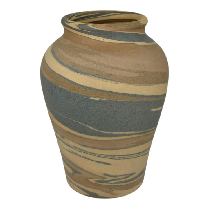 Niloak Mission Swirl 1910-24 Vintage Hand Made Art Pottery Tan Blue 8" Vase