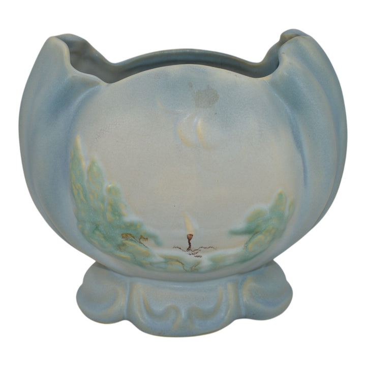 Weller Senic Vintage Art Pottery Blue Ceramic Pillow Vase - Just Art Pottery
