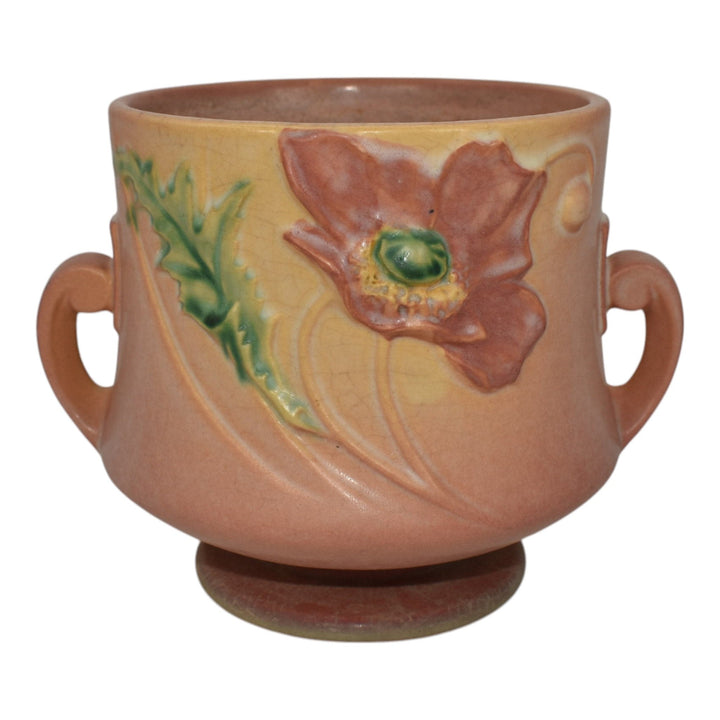 Roseville Poppy Pink 1938 Vintage Art Pottery Ceramic Flower Pot Planter 643-5