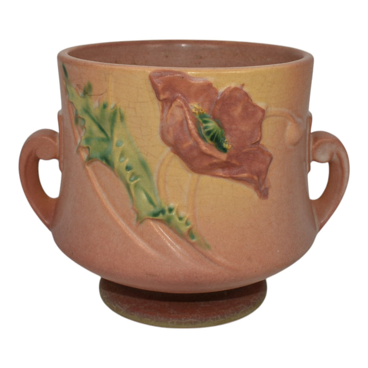 Roseville Poppy Pink 1938 Vintage Art Pottery Ceramic Flower Pot Planter 643-5