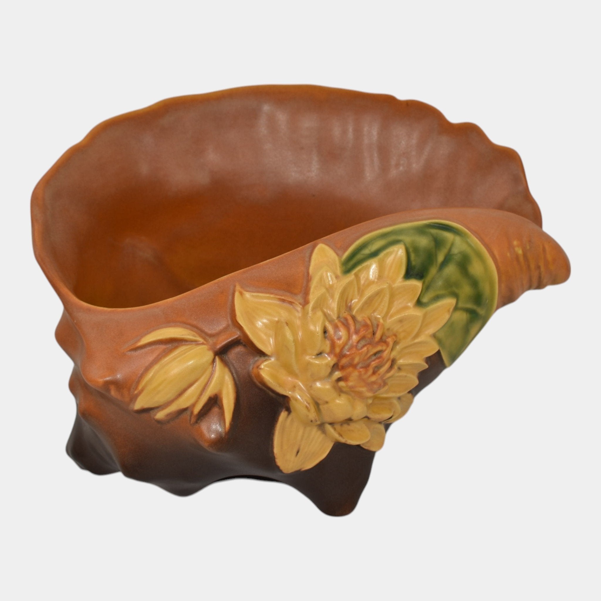 Roseville Water Lily Brown 1943 Vintage Pottery Conch Shell Planter Va ...