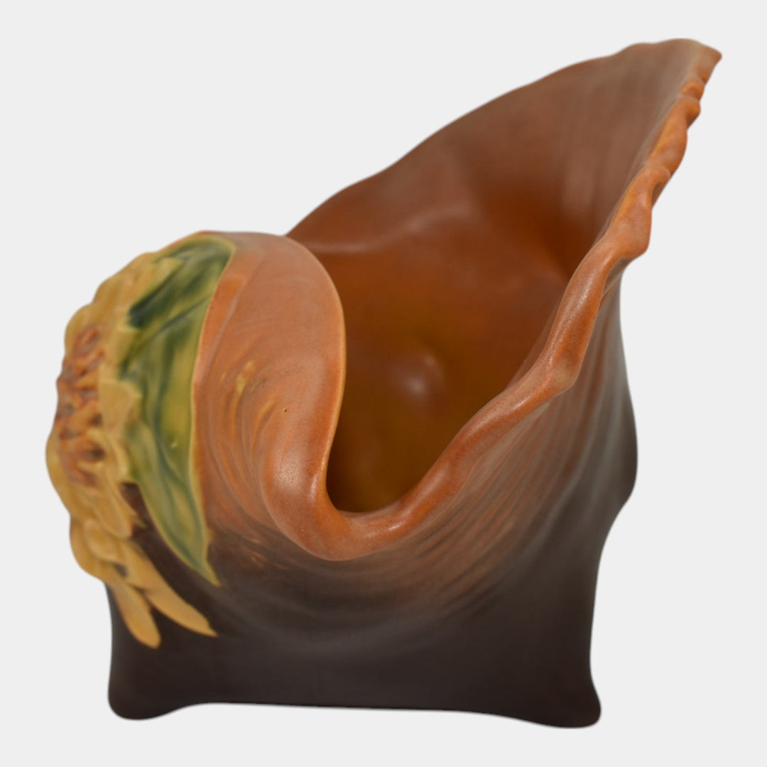 Roseville Water Lily Brown 1943 Vintage Pottery Conch Shell Planter Vase 438-8 - Just Art Pottery