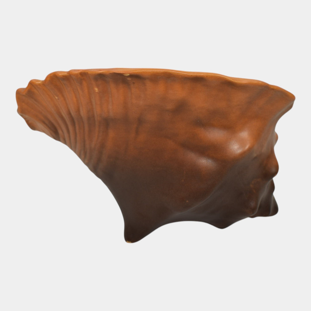 Roseville Water Lily Brown 1943 Vintage Pottery Conch Shell Planter Vase 438-8 - Just Art Pottery
