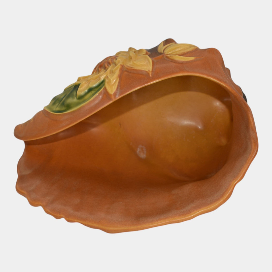 Roseville Water Lily Brown 1943 Vintage Pottery Conch Shell Planter Vase 438-8 - Just Art Pottery