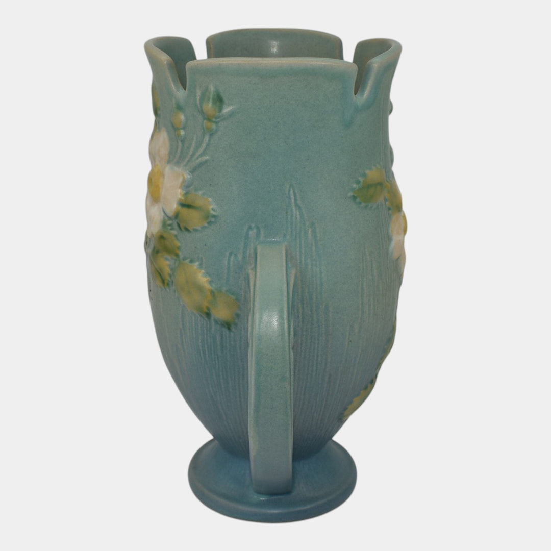 Roseville White Rose Blue 1940 Vintage Art Deco Pottery Ceramic Vase 986-9 - Just Art Pottery