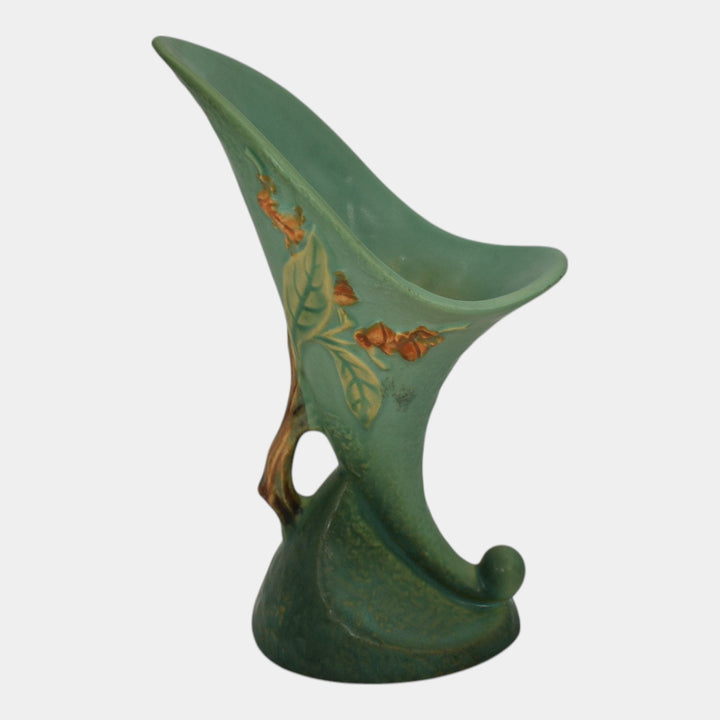 Roseville Bittersweet Green 1951 Vintage Pottery Cornucopia Vase 822-8