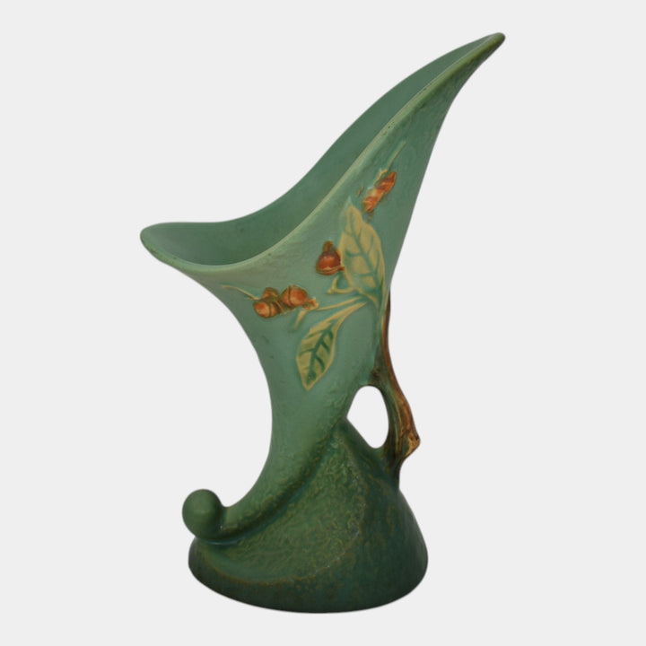 Roseville Bittersweet Green 1951 Vintage Pottery Cornucopia Vase 822-8