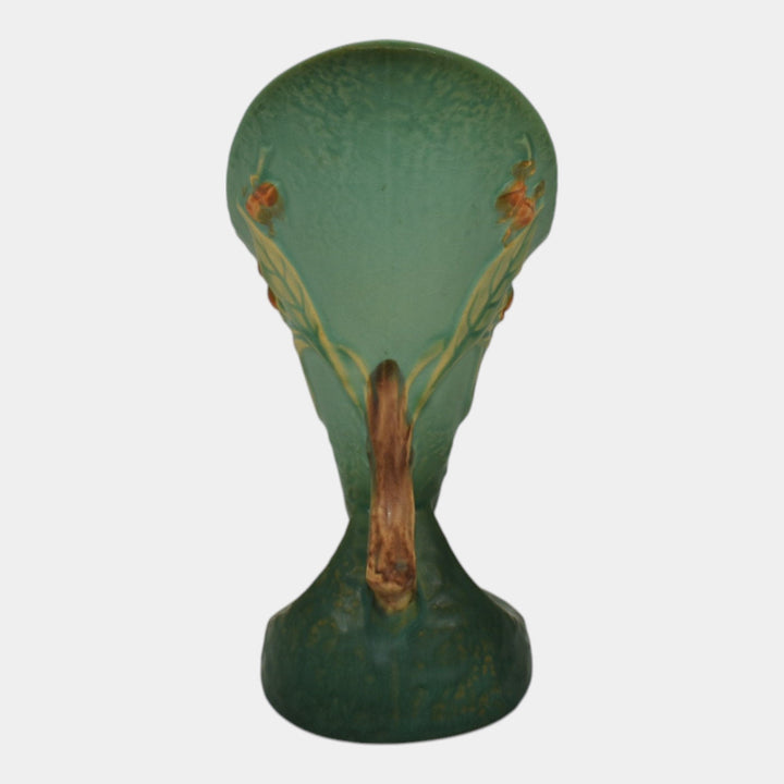 Roseville Bittersweet Green 1951 Vintage Pottery Cornucopia Vase 822-8