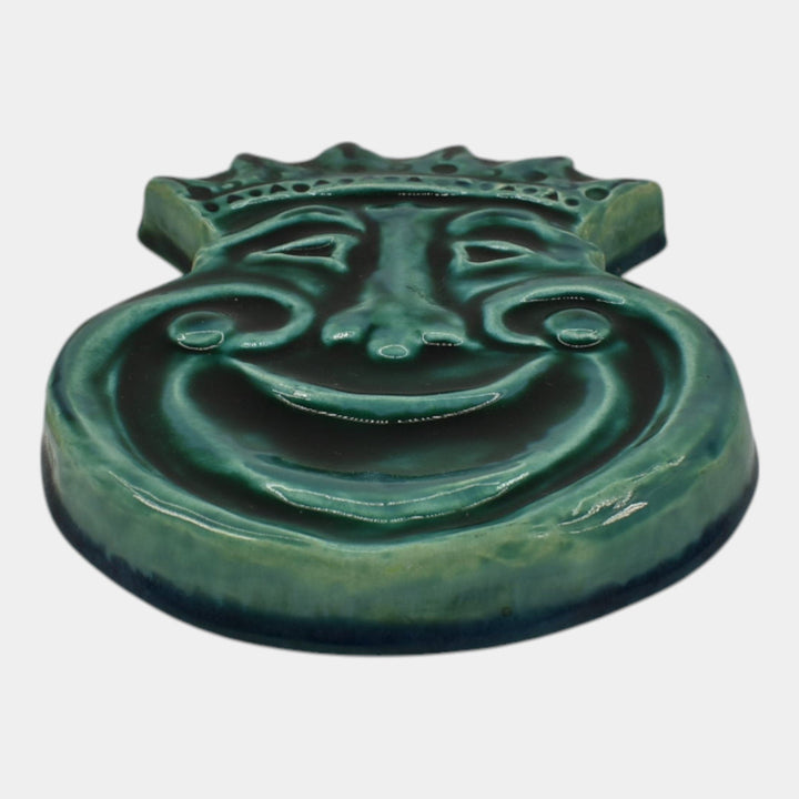 Paul Katrich Studio 1996 Art Pottery Dark Green Comic Mask Wall Art Tile