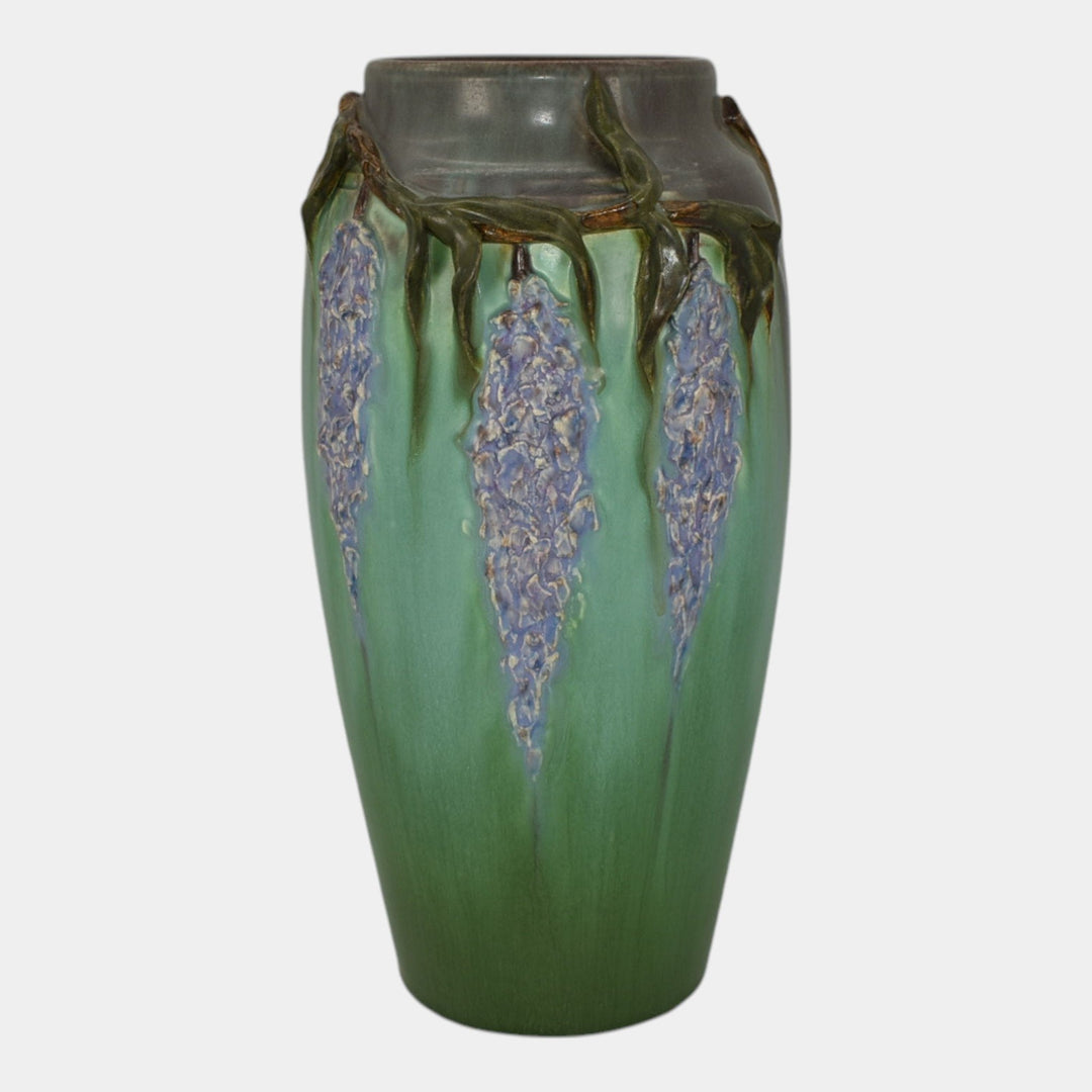 Ephraim Faience 2022 Hand Made Pottery Green Trailing Wisteria Ceramic Vase Q36