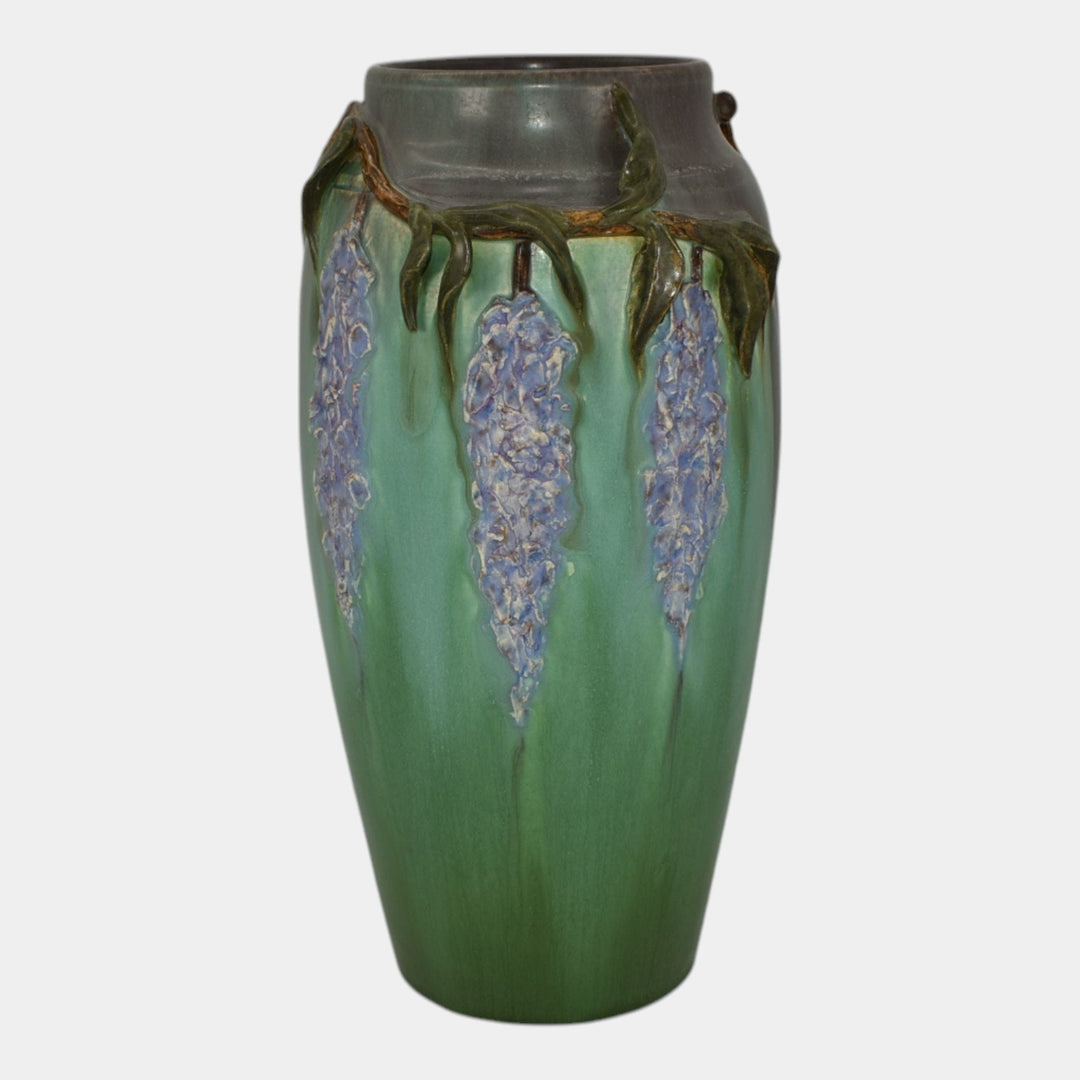 Ephraim Faience 2022 Hand Made Pottery Green Trailing Wisteria Ceramic Vase Q36