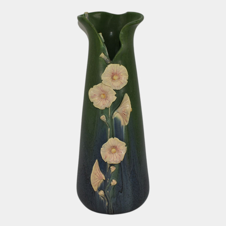 Ephraim Faience 2014 Hand Made Pottery Green Hollyhock Ceramic Vase H03