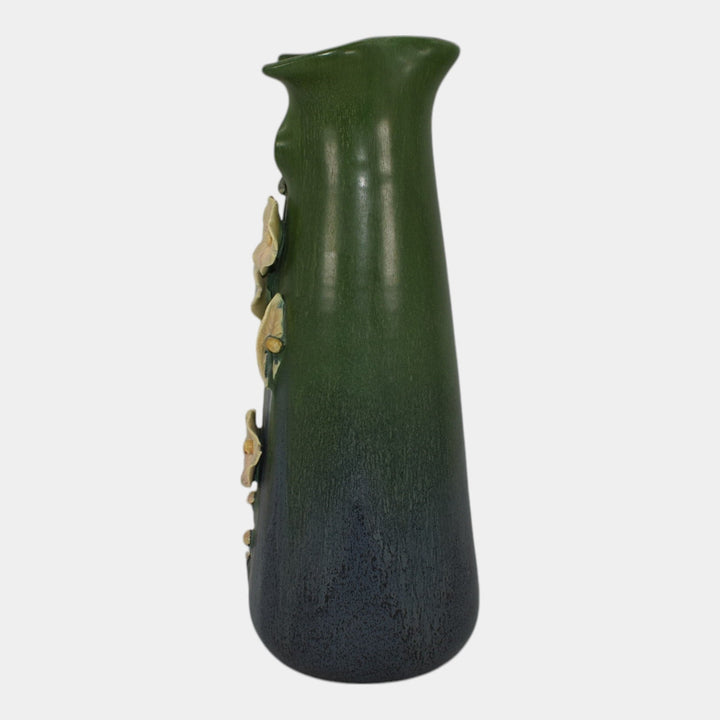 Ephraim Faience 2014 Hand Made Pottery Green Hollyhock Ceramic Vase H03