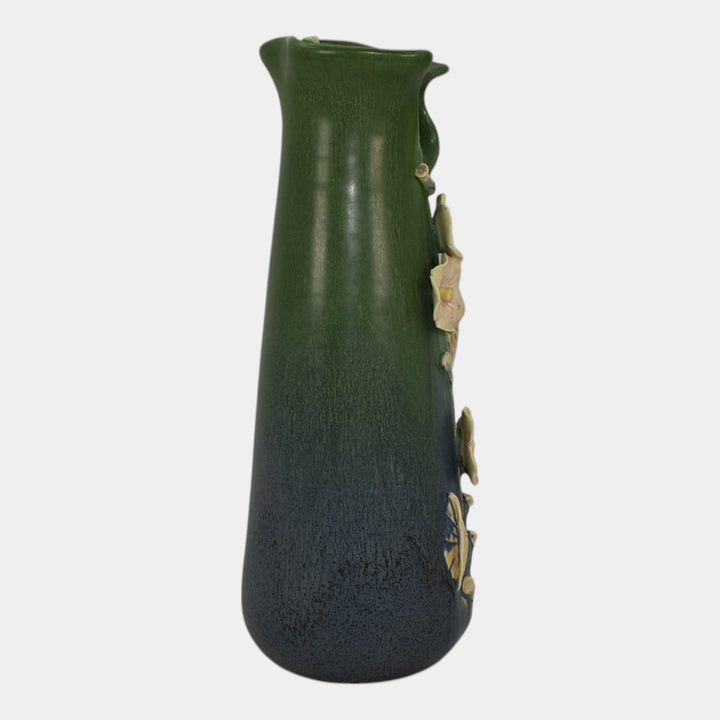 Ephraim Faience 2014 Hand Made Pottery Green Hollyhock Ceramic Vase H03