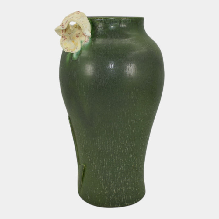 Ephraim Faience 2002 Hand Made Pottery Green White Iris Ceramic Vase 112