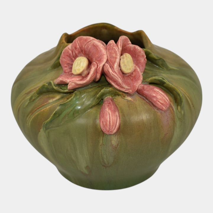 Ephraim Faience 2022 Hand Made Pottery Green Winter Rose Ceramic Bowl Q17 - Just Art Pottery