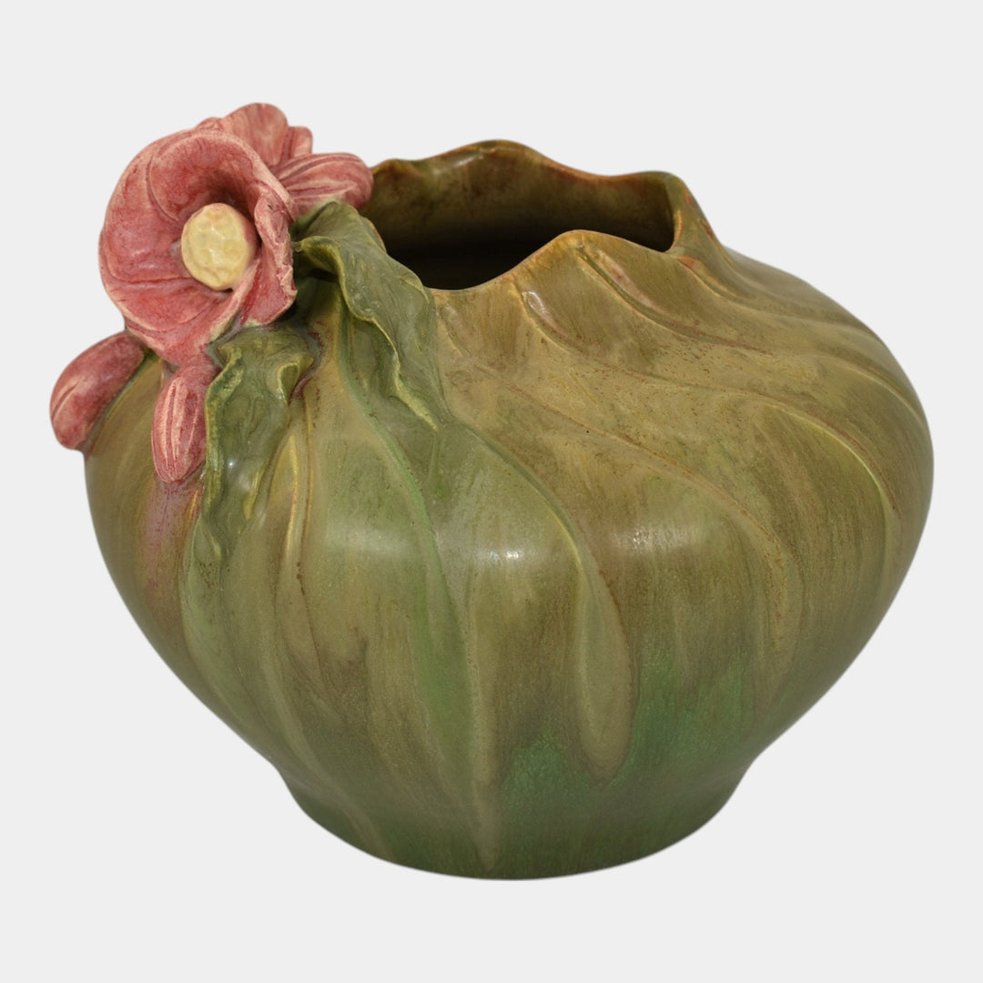 Ephraim Faience 2022 Hand Made Pottery Green Winter Rose Ceramic Bowl Q17 - Just Art Pottery