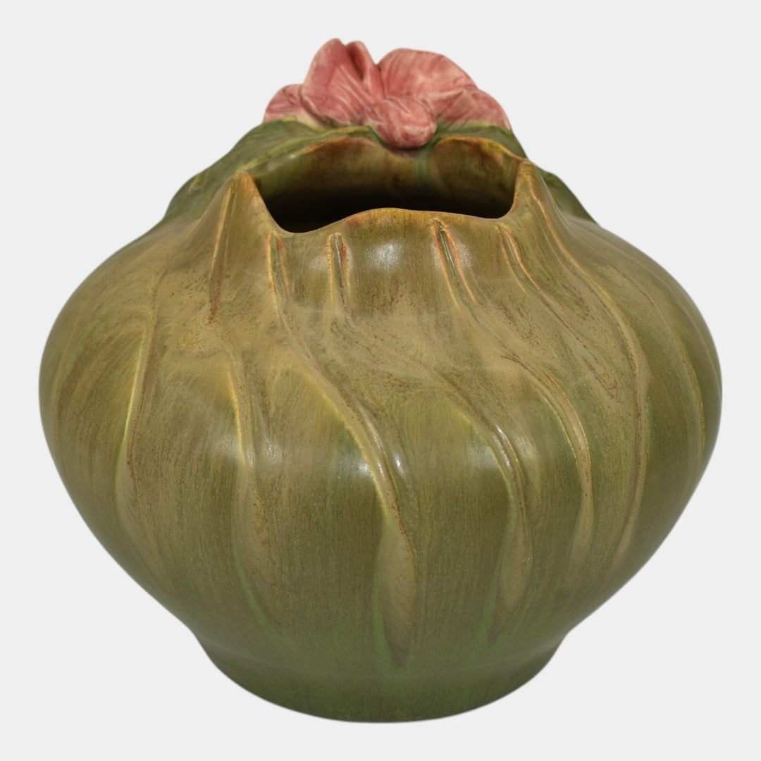 Ephraim Faience 2022 Hand Made Pottery Green Winter Rose Ceramic Bowl Q17 - Just Art Pottery