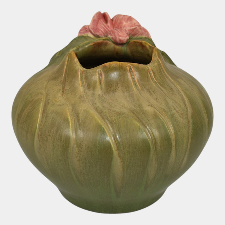 Ephraim Faience 2022 Hand Made Pottery Green Winter Rose Ceramic Bowl Q17 - Just Art Pottery