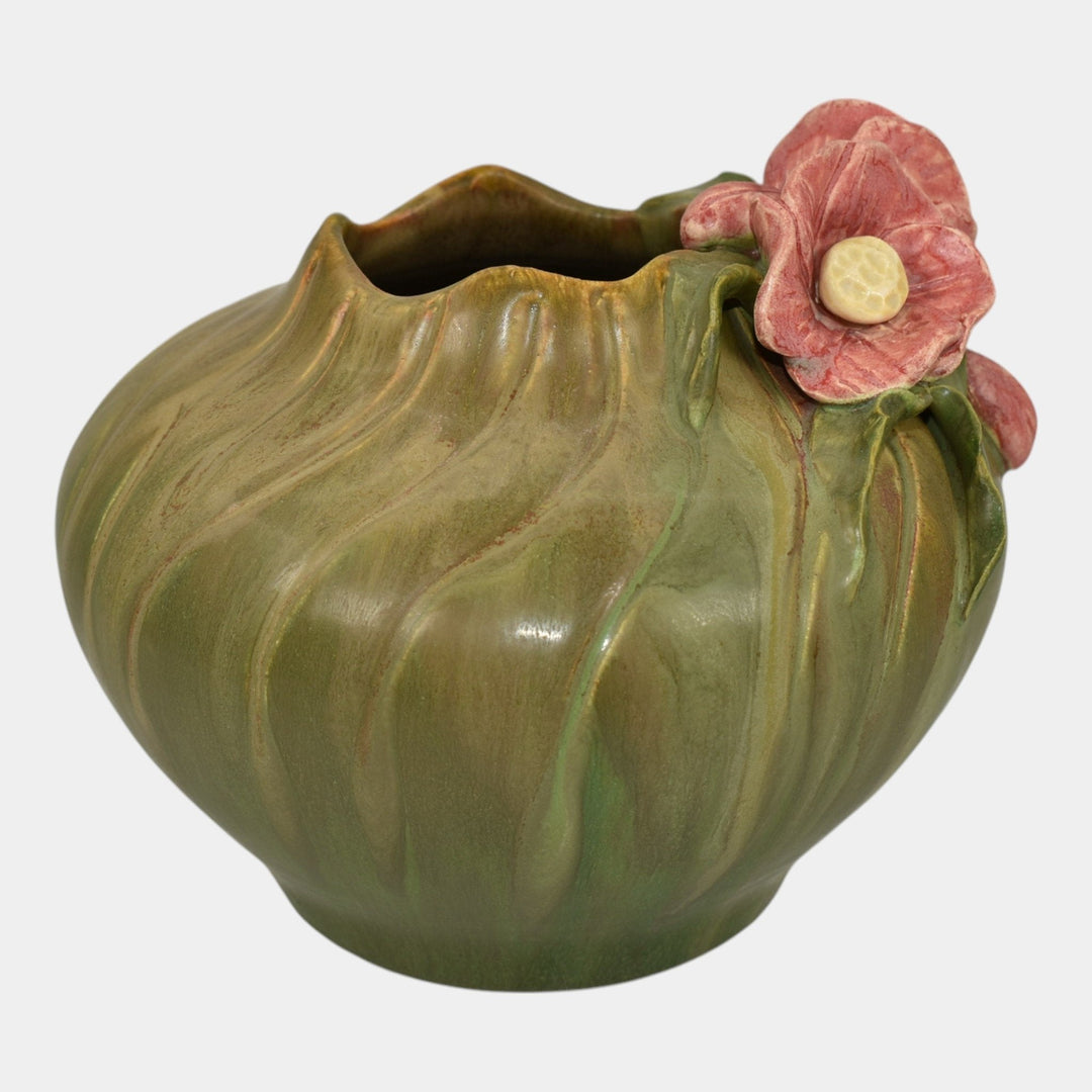 Ephraim Faience 2022 Hand Made Pottery Green Winter Rose Ceramic Bowl Q17 - Just Art Pottery