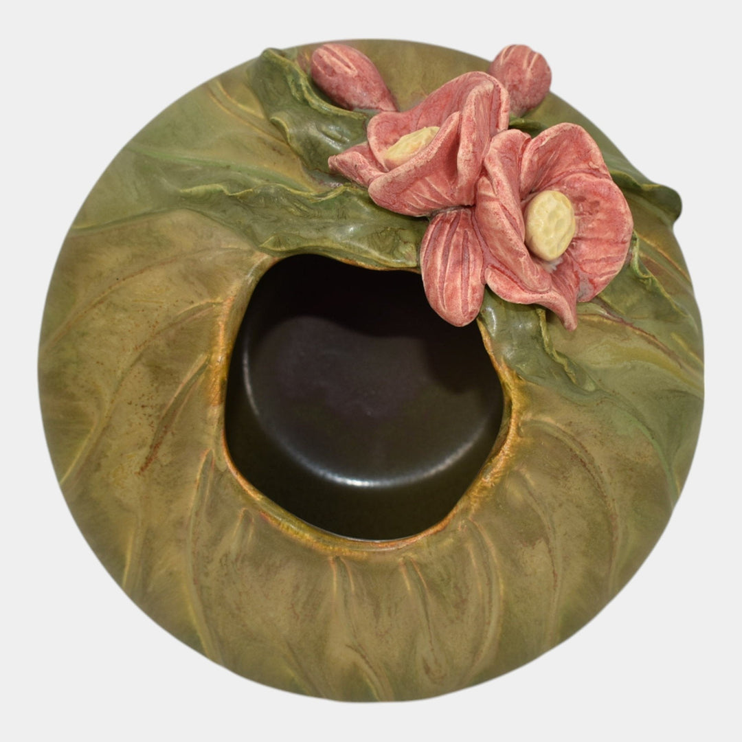 Ephraim Faience 2022 Hand Made Pottery Green Winter Rose Ceramic Bowl Q17 - Just Art Pottery