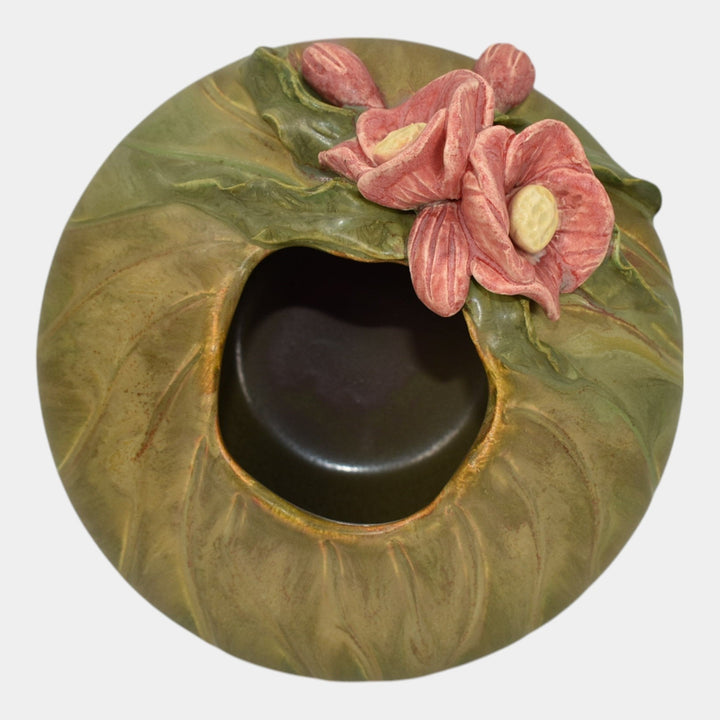 Ephraim Faience 2022 Hand Made Pottery Green Winter Rose Ceramic Bowl Q17 - Just Art Pottery