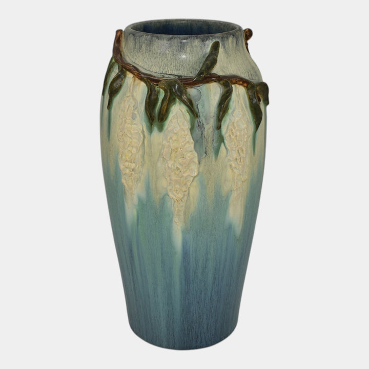 Ephraim Faience 2022 Hand Made Pottery Blue Trailing Wisteria Ceramic Vase Q36