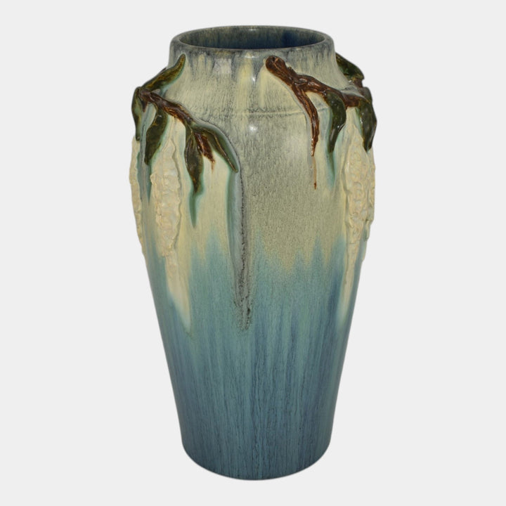 Ephraim Faience 2022 Hand Made Pottery Blue Trailing Wisteria Ceramic Vase Q36