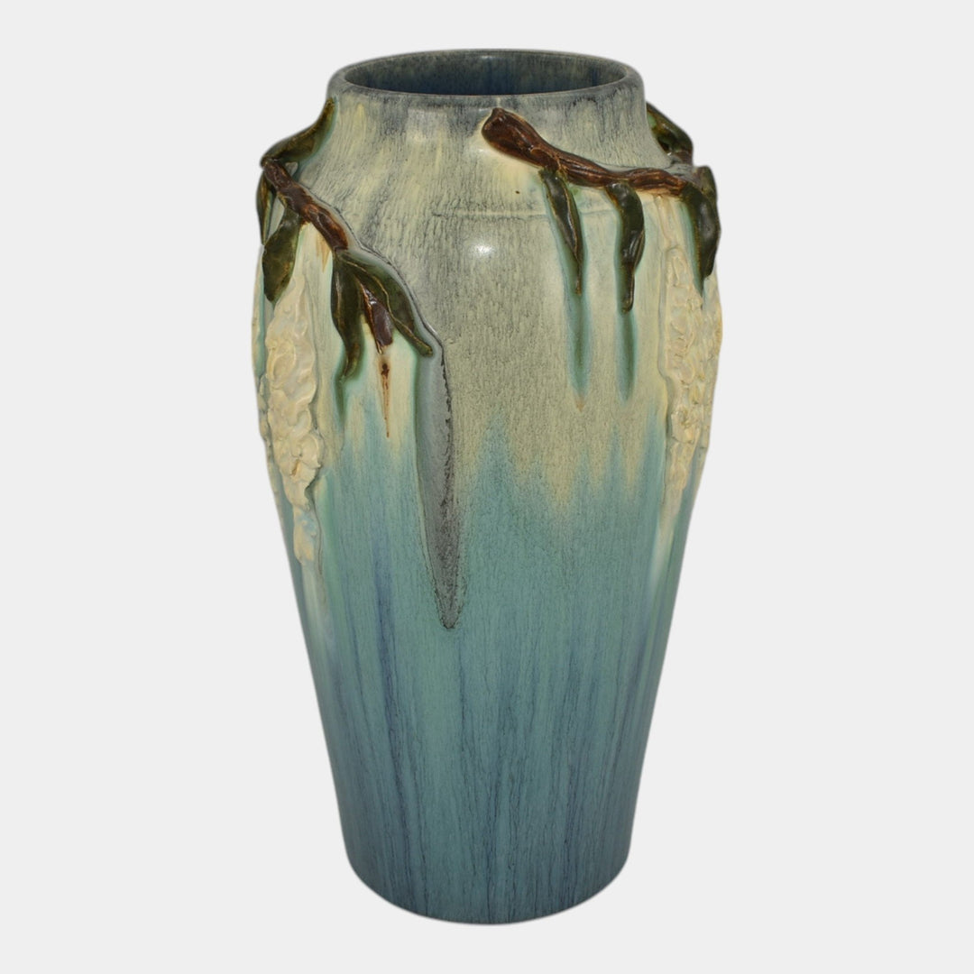 Ephraim Faience 2022 Hand Made Pottery Blue Trailing Wisteria Ceramic Vase Q36