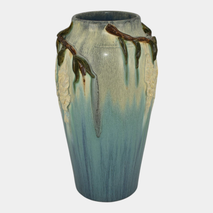 Ephraim Faience 2022 Hand Made Pottery Blue Trailing Wisteria Ceramic Vase Q36