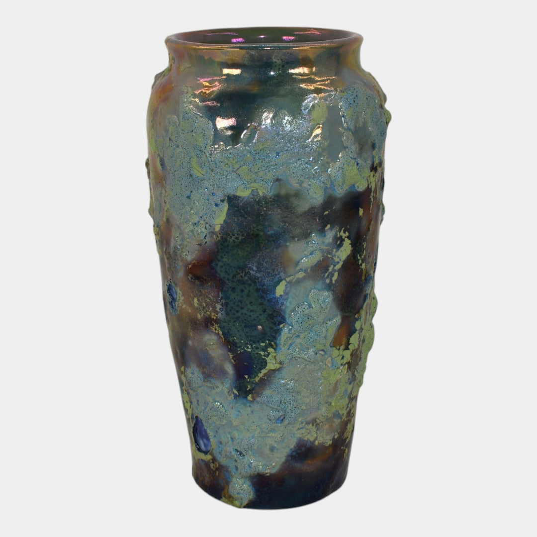 Paul Katrich Studio Art Pottery Green Blue Volcanic Luster Vase 1571 Niagara - Just Art Pottery
