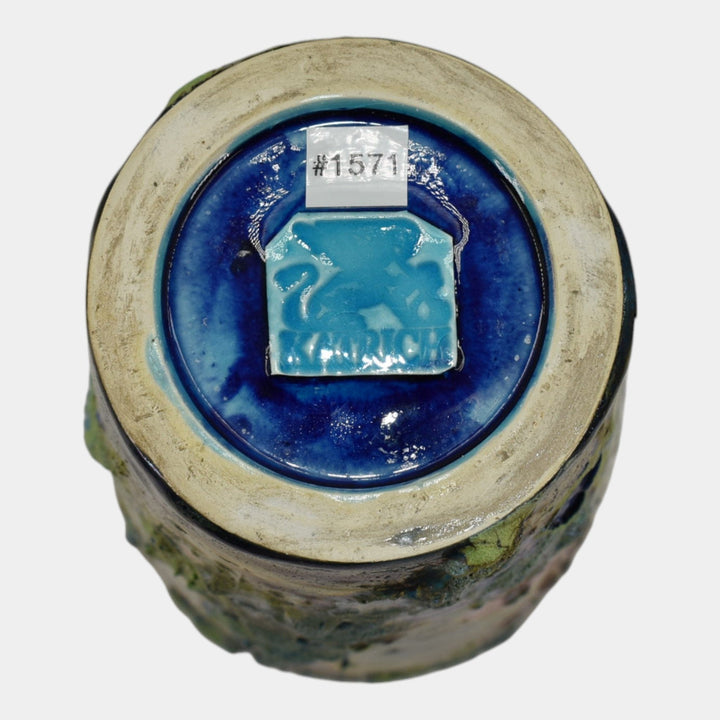 Paul Katrich Studio Art Pottery Green Blue Volcanic Luster Vase 1571 Niagara - Just Art Pottery