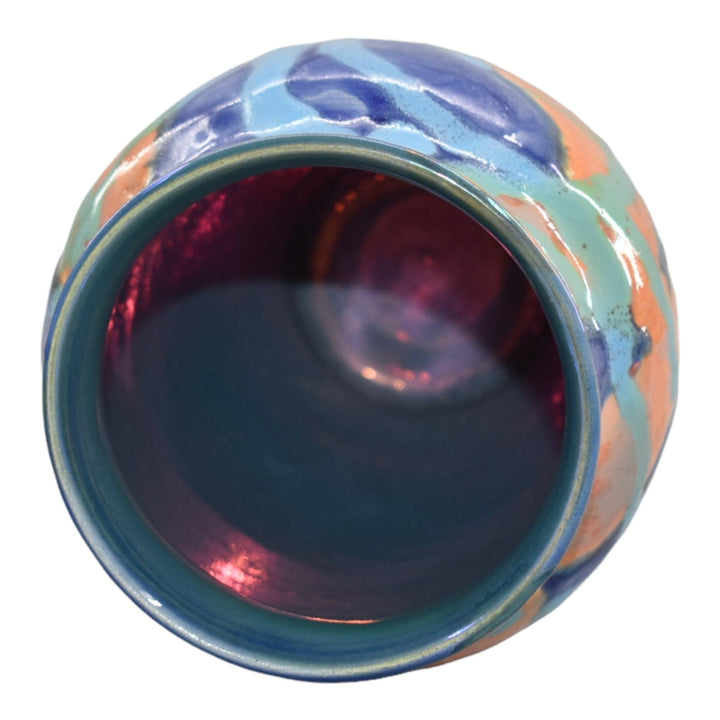 Paul Katrich Studio Art Pottery 2006 Blue Orange Streak Luster Glaze Vase 1052 - Just Art Pottery