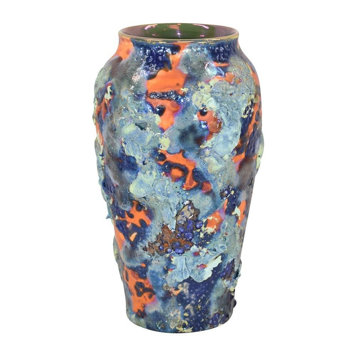 Paul Katrich Studio Art Pottery 2013 Blue Orange Cosmic Fusion Luster Vase 1575