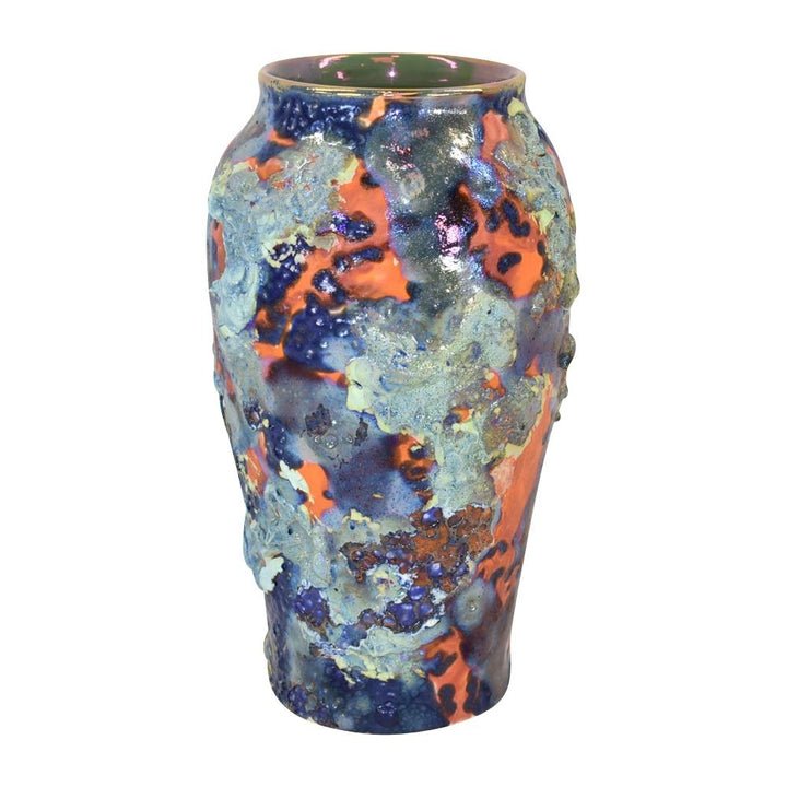 Paul Katrich Studio Art Pottery 2013 Blue Orange Cosmic Fusion Luster Vase 1575