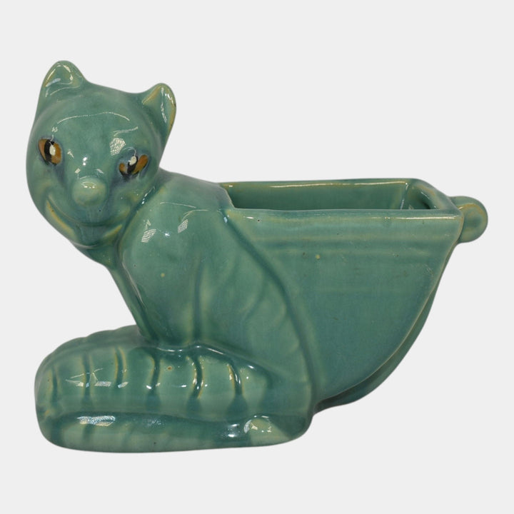 Weller Cactus 1920s Vintage Art Pottery Blue Green Ceramic Cat Planter