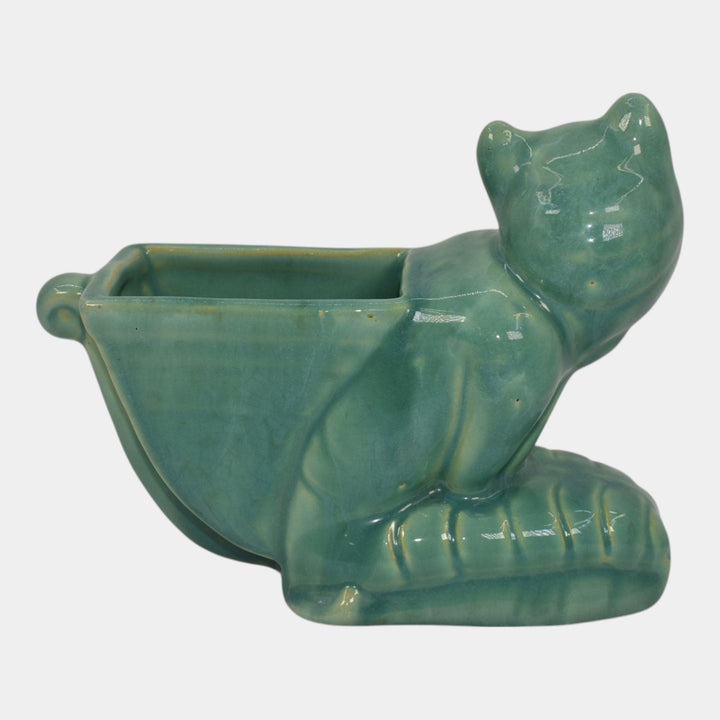 Weller Cactus 1920s Vintage Art Pottery Blue Green Ceramic Cat Planter