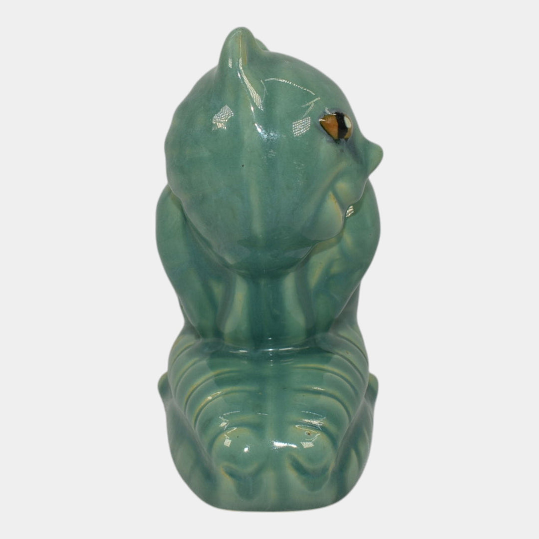 Weller Cactus 1920s Vintage Art Pottery Blue Green Ceramic Cat Planter