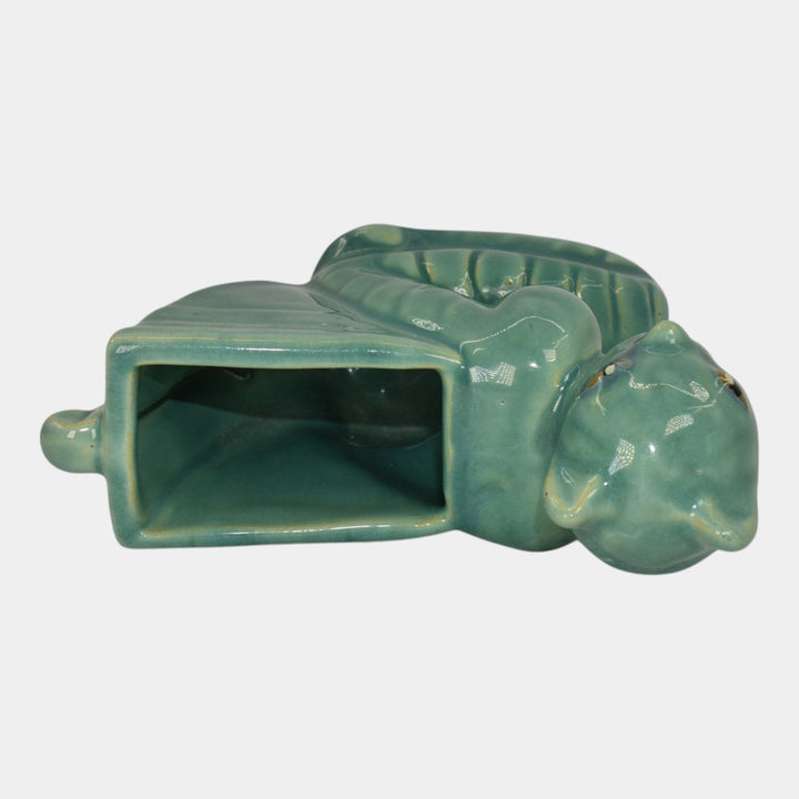 Weller Cactus 1920s Vintage Art Pottery Blue Green Ceramic Cat Planter